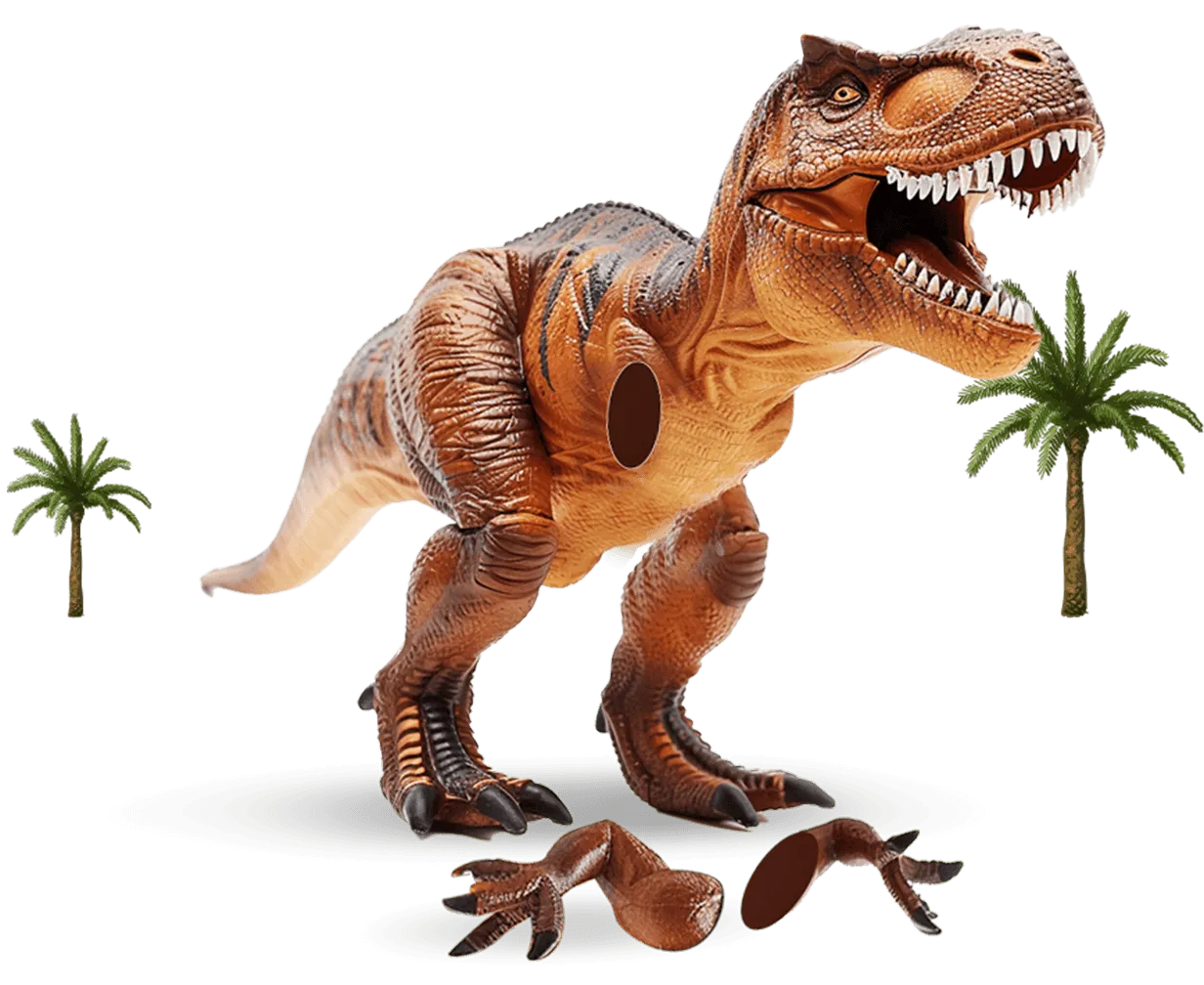 Toy T-Rex with its arms on the floor