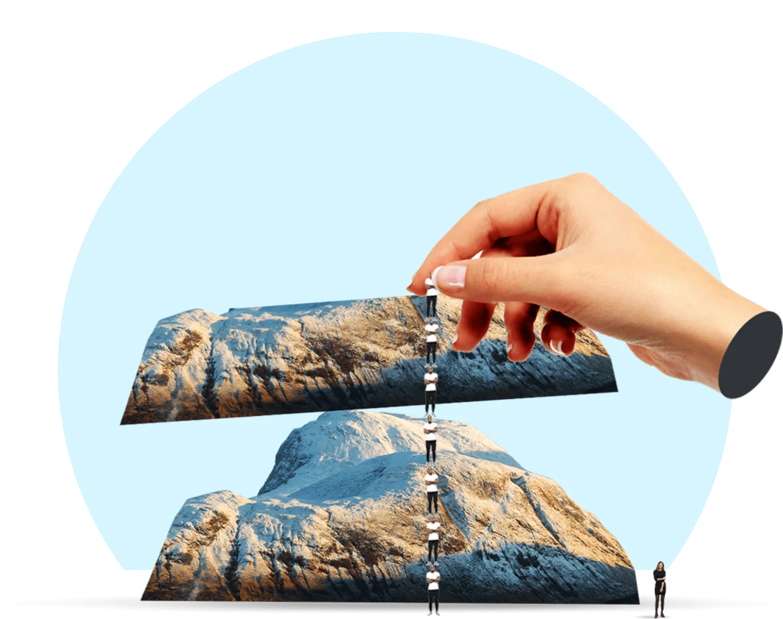 Hand holding up a tower of people