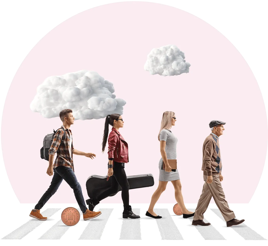 Hand holding up a tower of people